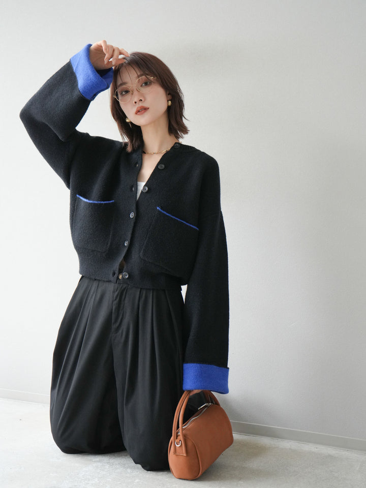 【SET】雙色針織開襟衫+褶襉設計寬褲（2套）