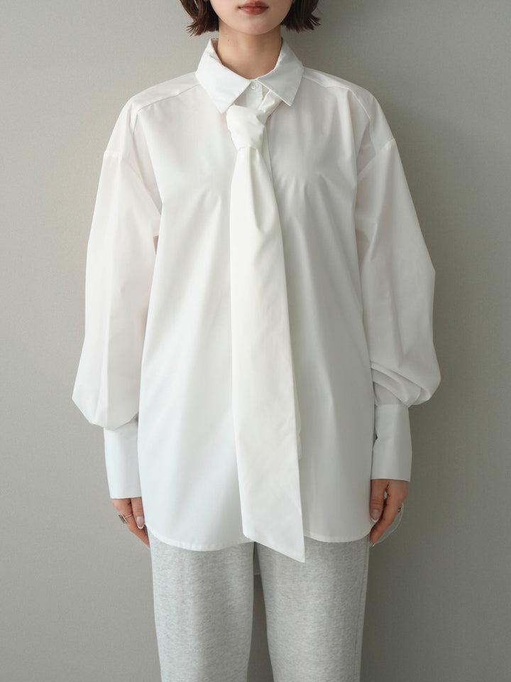 [予約]ボウタイ付オーバーシャツ/white
