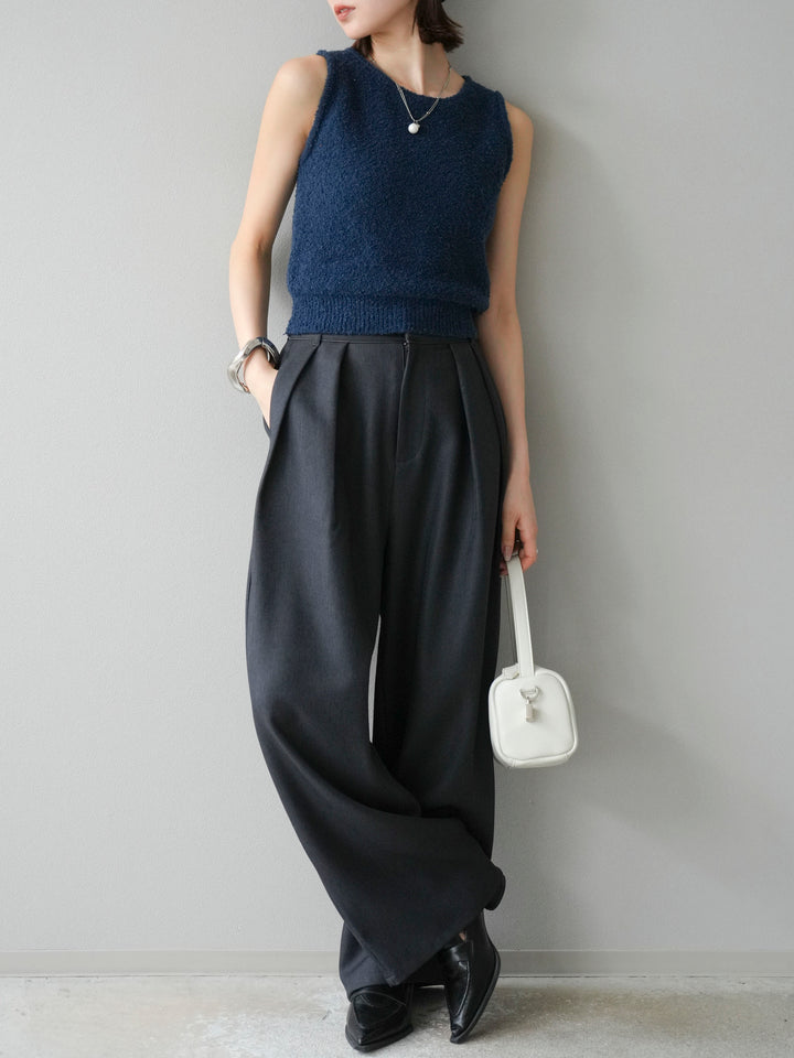 [予約]レザーパイピングタックワイドパンツ/グレー