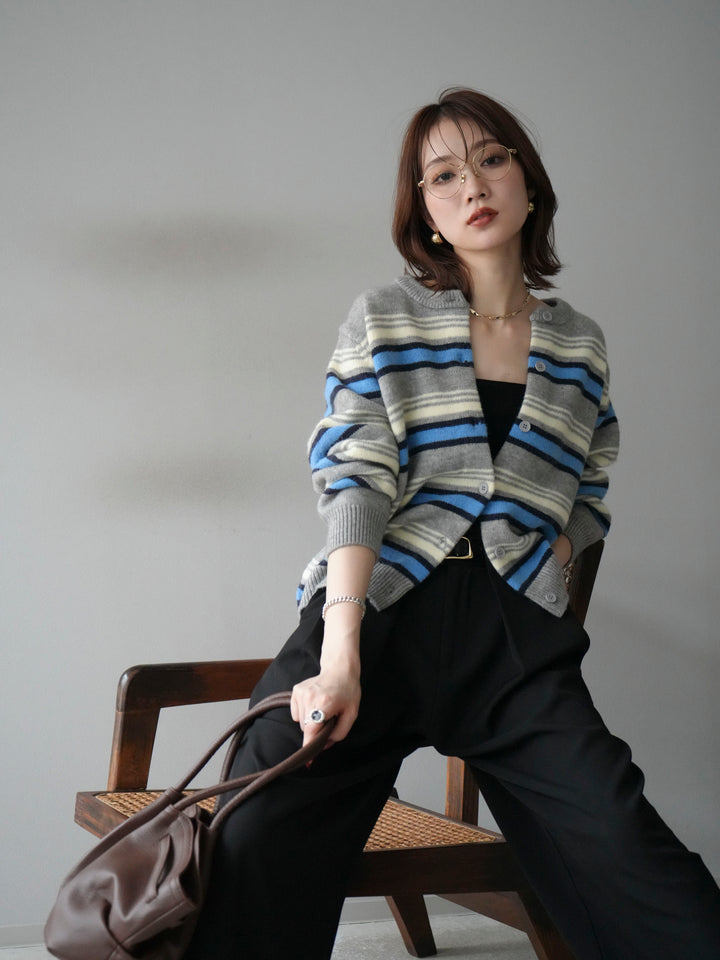 [予約]マルチボーダーニットカーディガン/gray