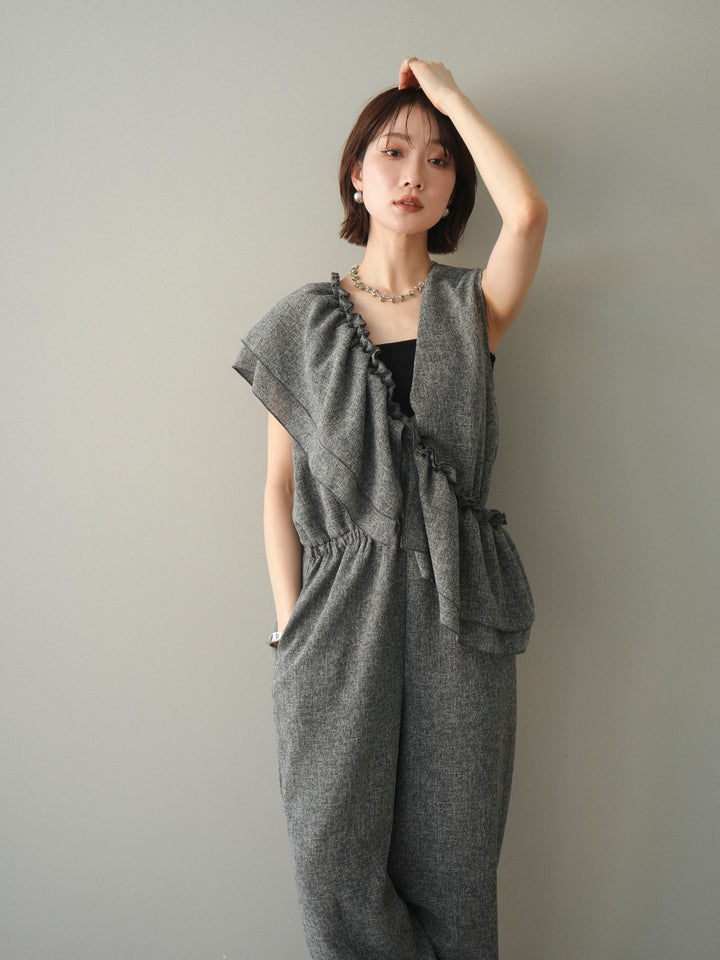 [SET]3WAYミックスツイードギャザーオールインワン+選べるアクセセット(2set)