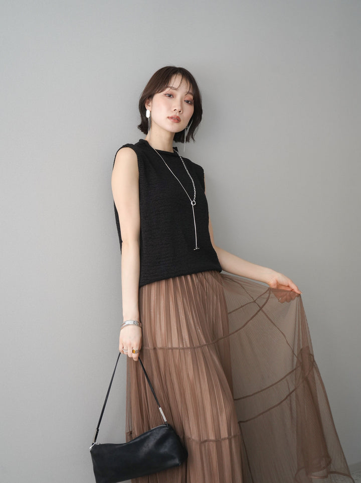 [予約]ノースリーブリネンタッチシアーニットプルオーバー/black