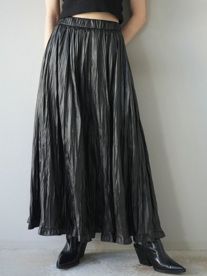 [予約]レザーワッシャーフリルスカート/black
