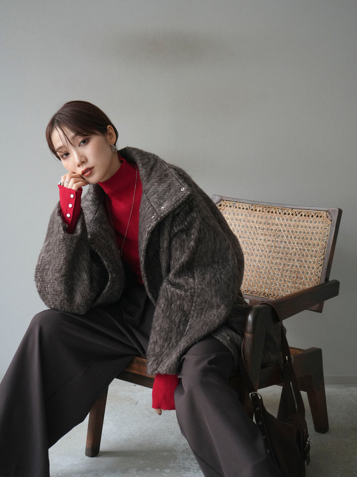 [予約]スタンドカラーシャギーコート/brown