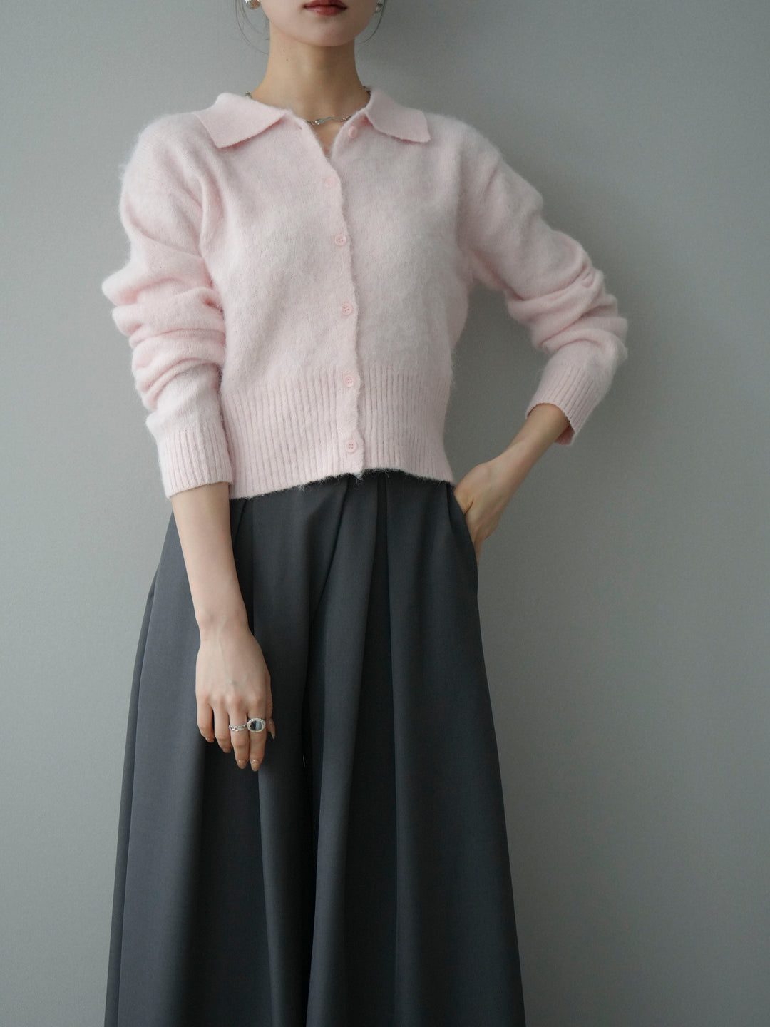 [SET]モヘア衿付きボタンプルオーバー+モヘア衿付きボタンプルオーバー(2set)