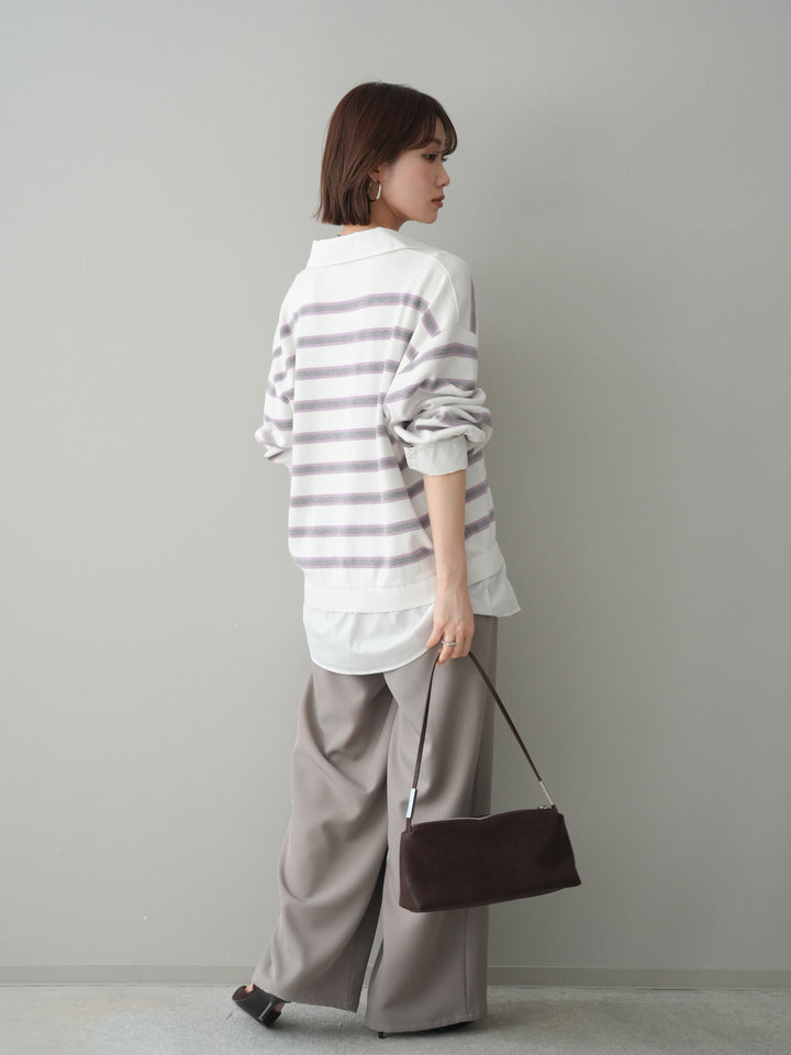 [予約]ウエストバイカラータックワイドパンツ/greige