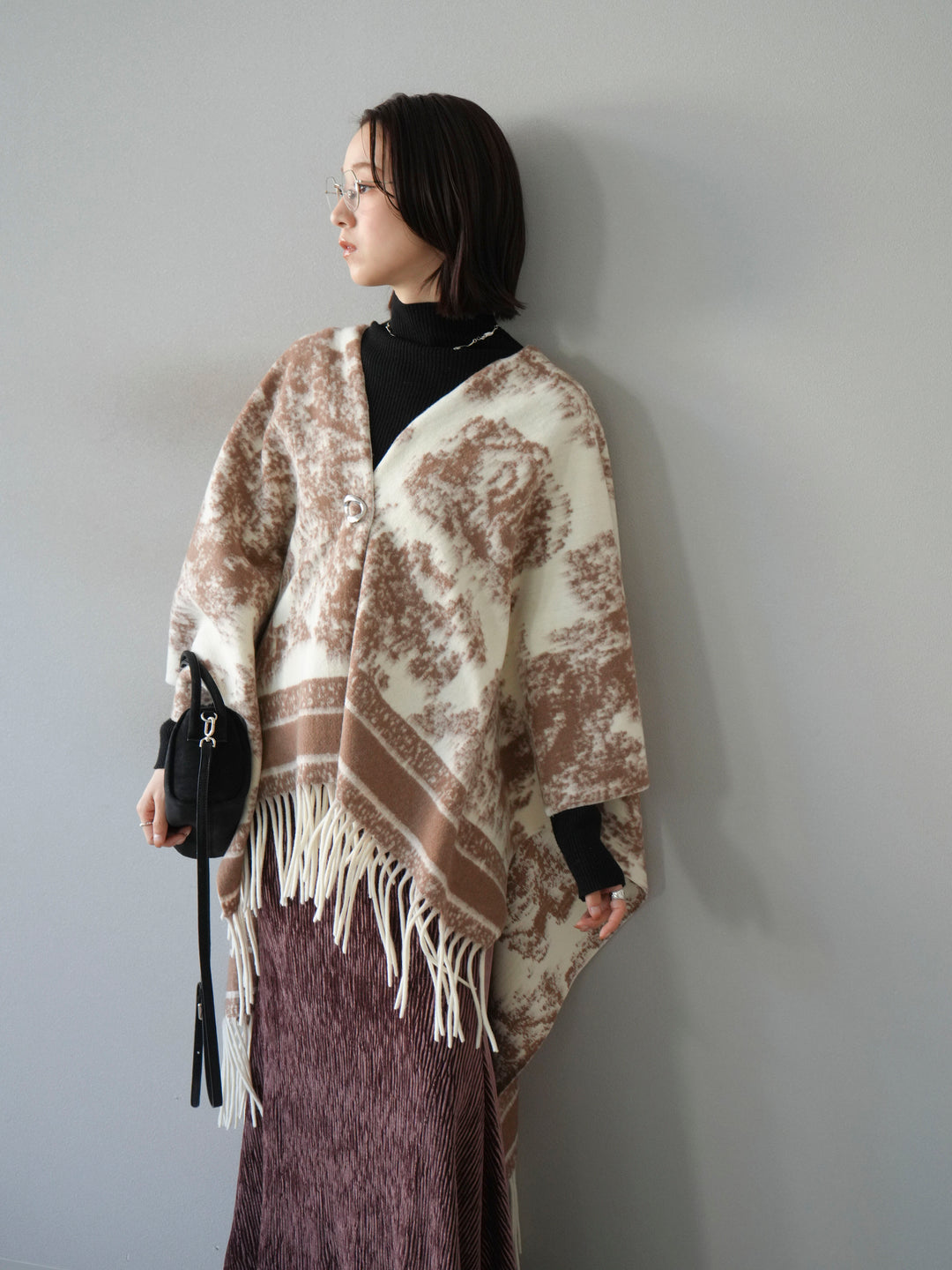 [SET]アブストラクト柄ストールポンチョ+選べるアクセセット(2set)