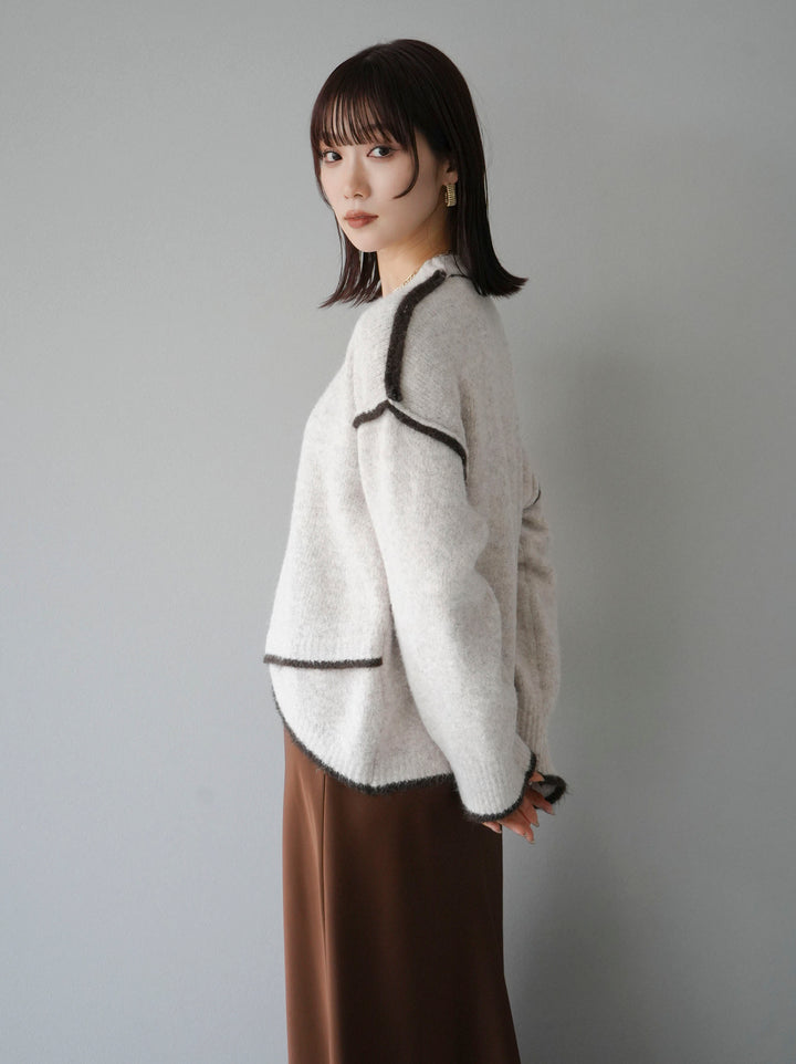 [預訂] 色彩協調針織套頭衫/象牙色
