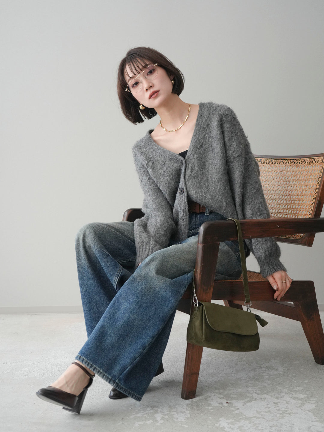 [予約]起毛シャギーニットカーディガン/gray