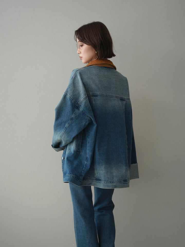 [予約]コーデュロイ×デニムミドルジャケット/blue
