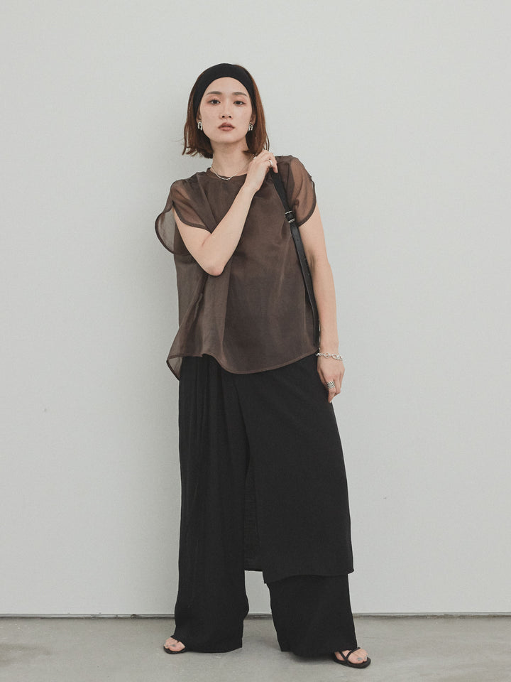 [SET]コンパクトスムースシアーレイヤードトップス+ワッシャーサテンレイヤードスカートパンツ(2set)