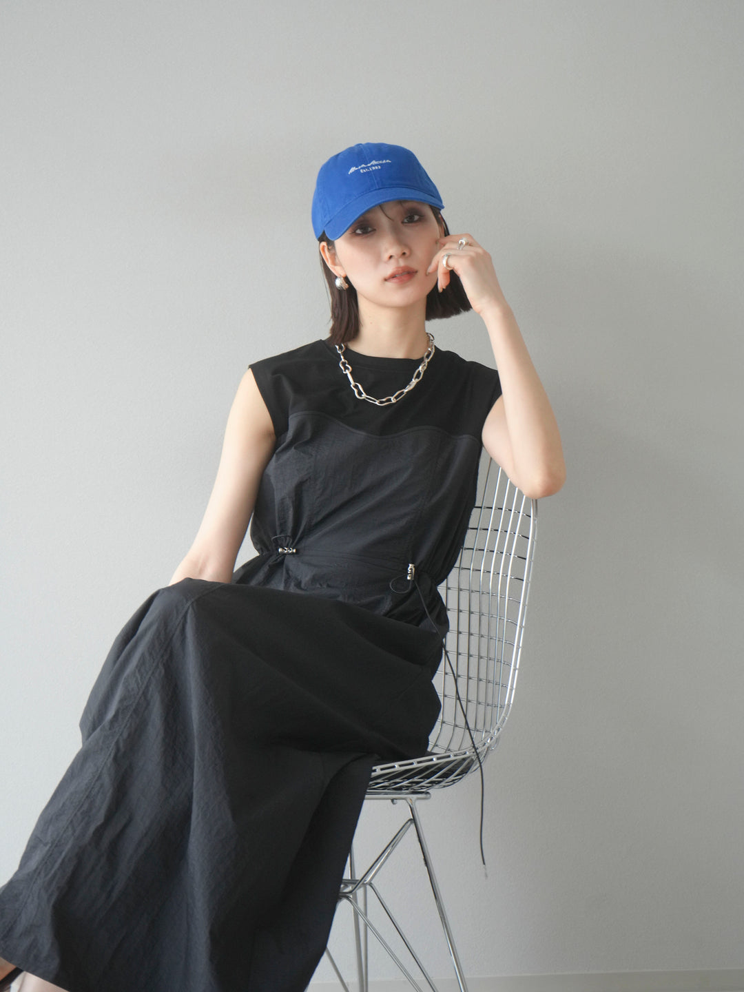 [予約]カットドッキングナイロンワンピース/ブラック