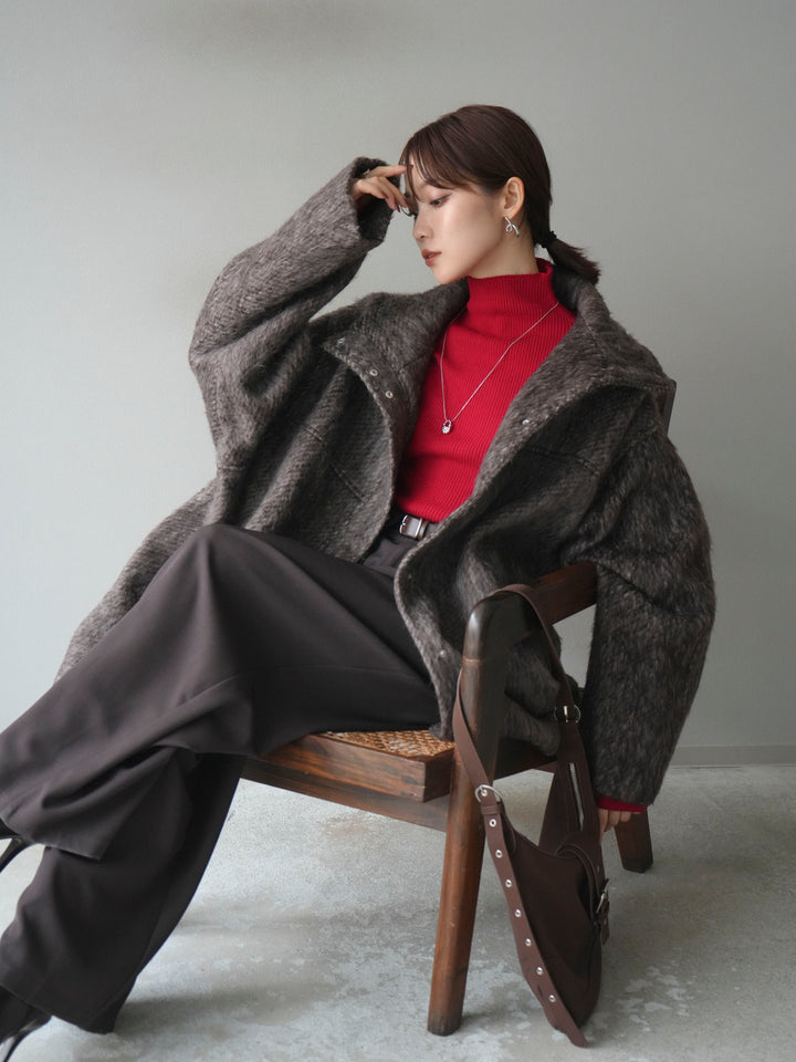 [予約]スタンドカラーシャギーコート/brown