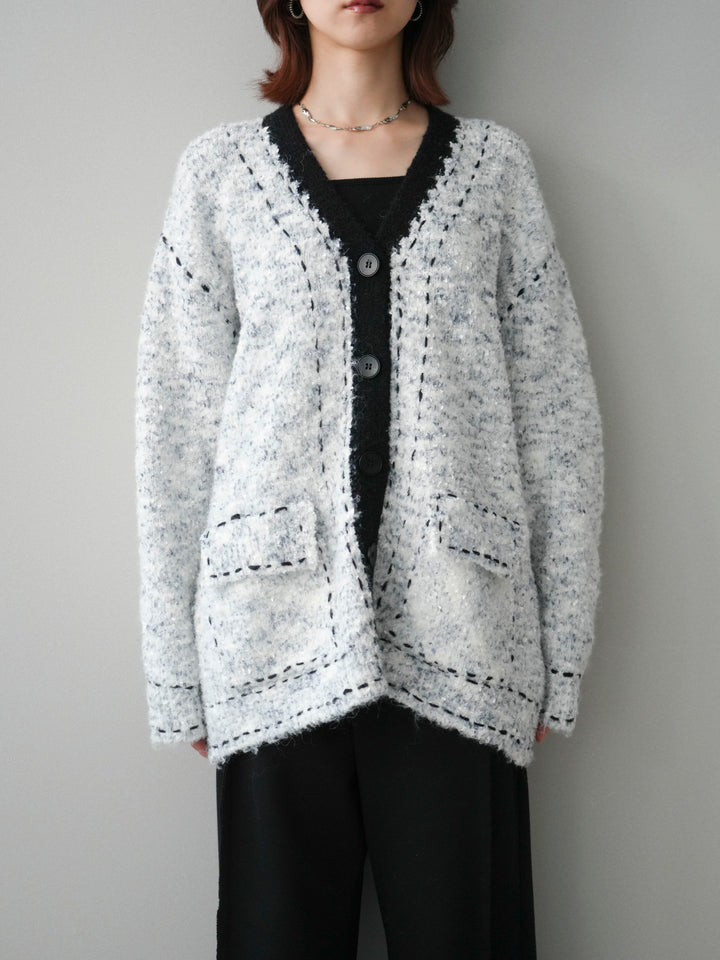[予約]ブークレハンドステッチニットカーディガン/gray
