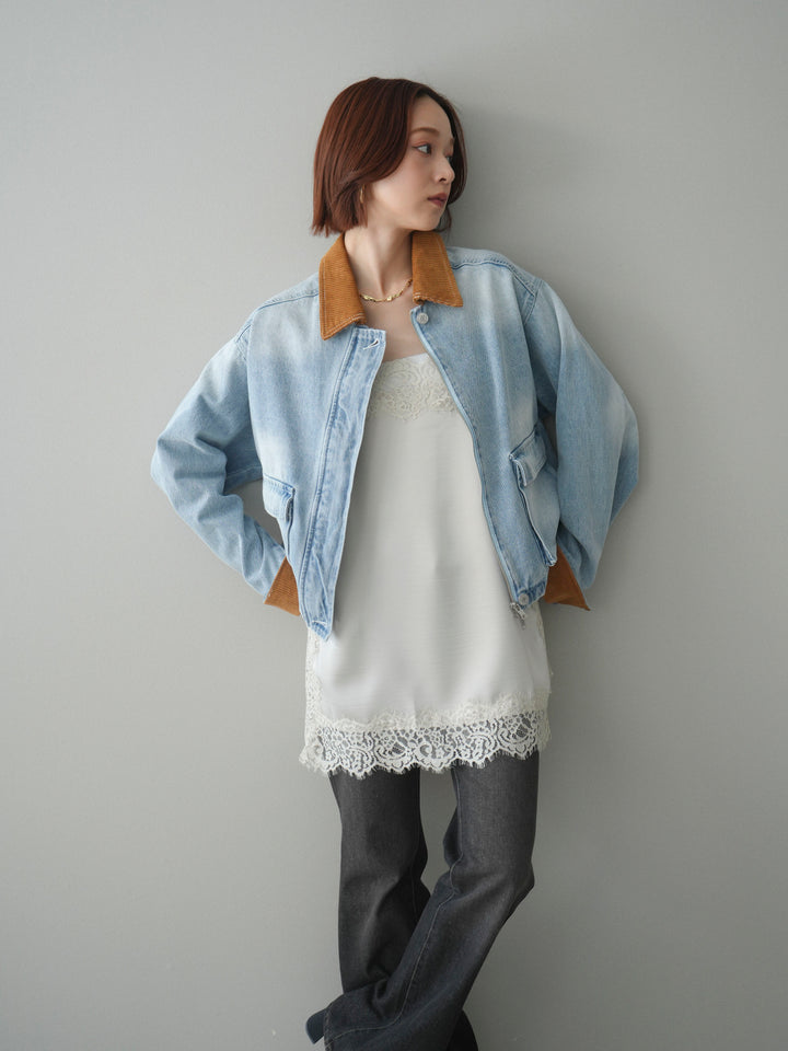 [予約]コーデュロイ×デニムショートカバーオール/bleach