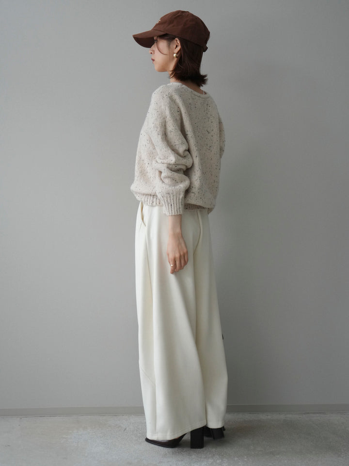 [SET]ツイストネックラメネップヤーンニットプルオーバー+ウエストベルトカーブラインスエットパンツ(2set)