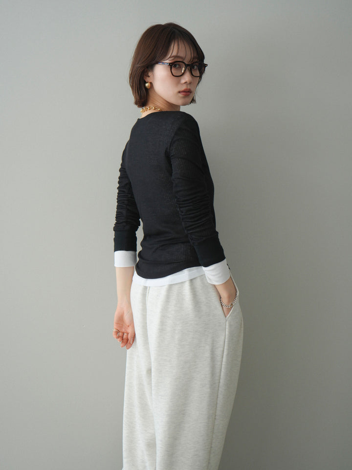 [予約]シアーリブヘンリーネックロンT/black