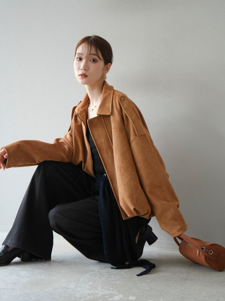 [SET] 麂皮外套+皮帶環設計寬褲（2套）