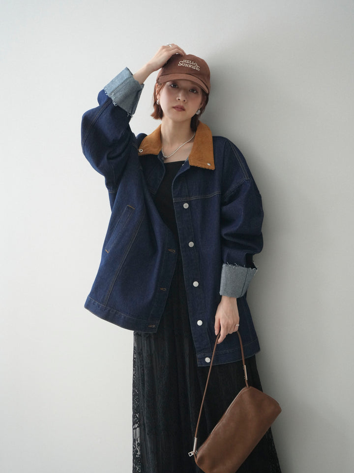 [予約]コーデュロイ×デニムミドルジャケット/indigo