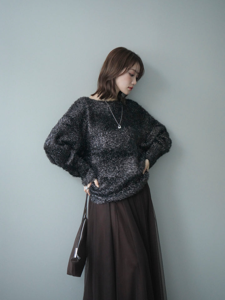 [予約]ラメシャギードルマンニットプルオーバー/brown