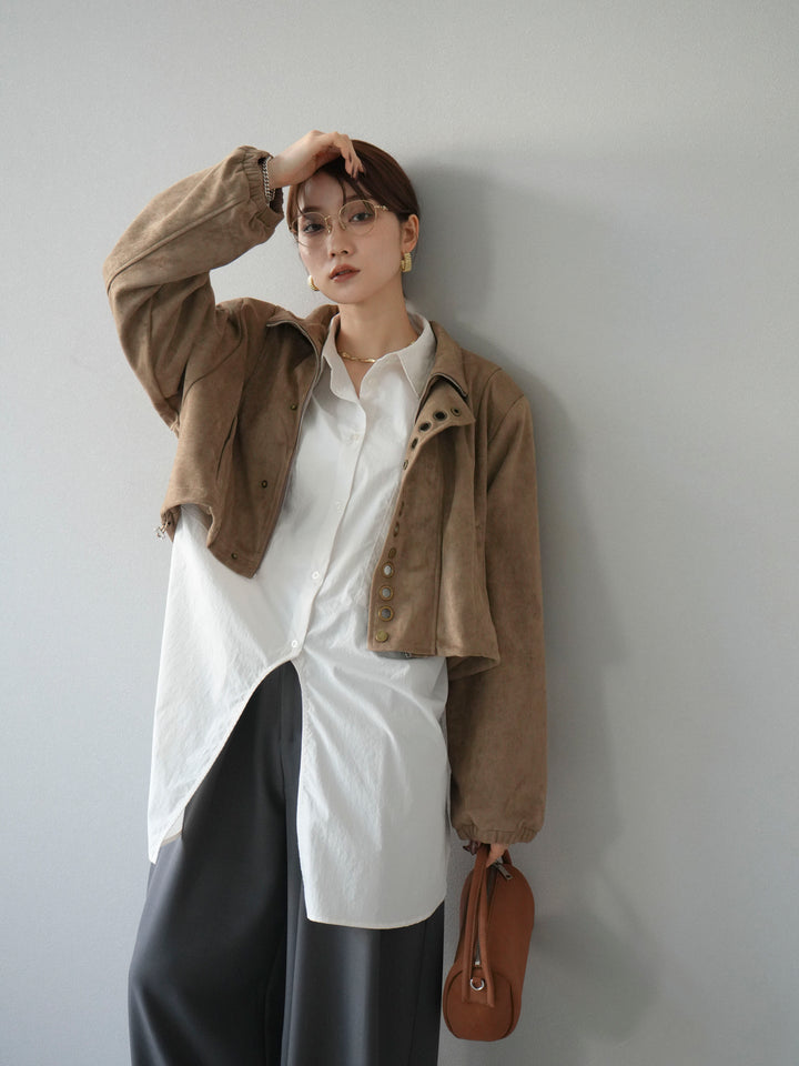 [予約]パンチングデザインスエードショートジャケット/ベージュ