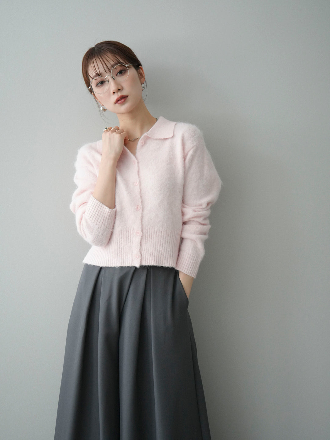 [SET]モヘア衿付きボタンプルオーバー+モヘア衿付きボタンプルオーバー(2set)