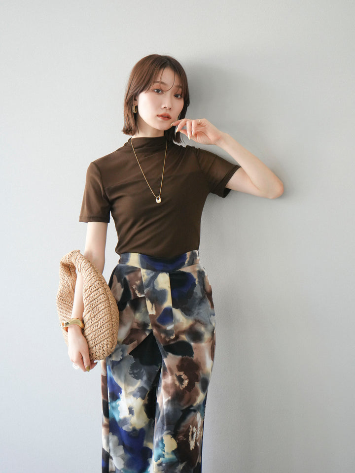 [SET] 透視半袖上衣 + 水彩印花褶襉I字裙 (2set)