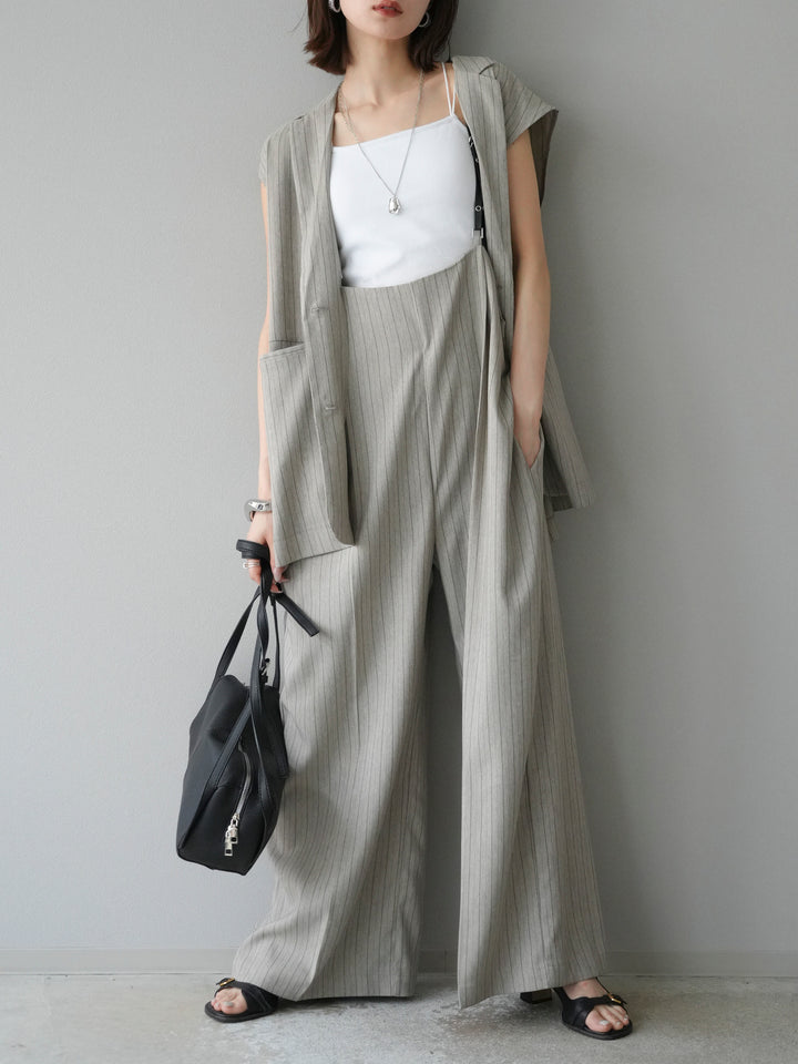 [SET]ヘリンボーンストライプジレ+ヘリンボーンストライプサロペット(2set)