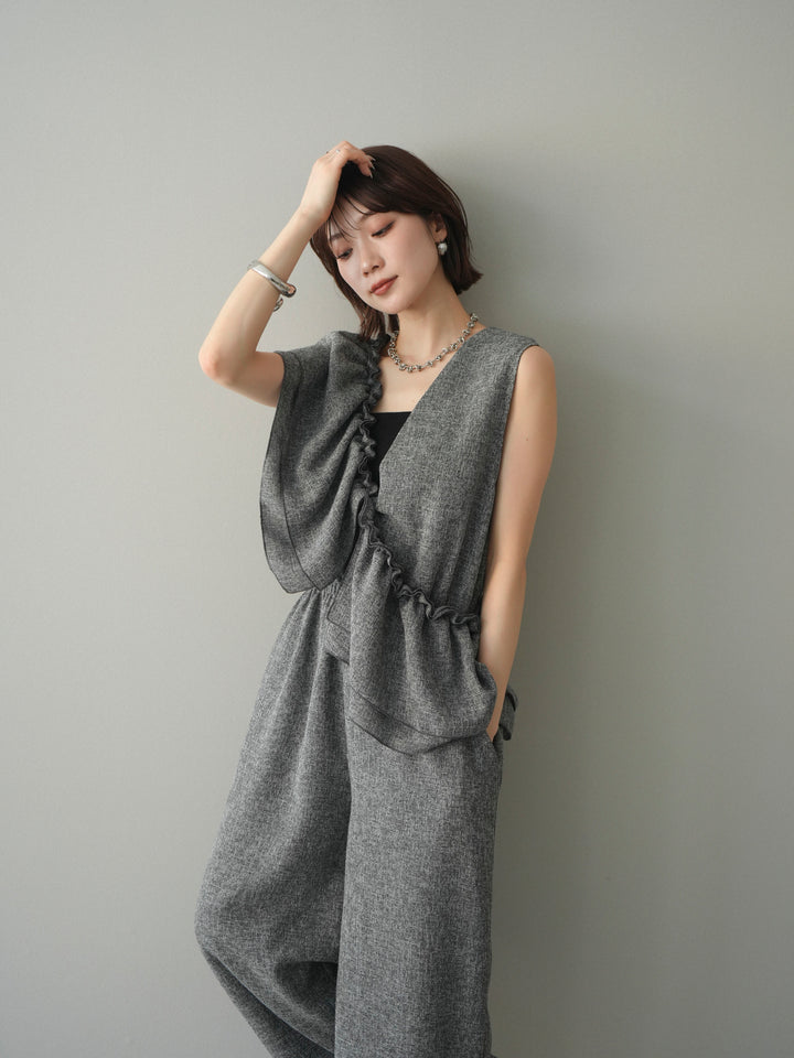 [SET]3WAYミックスツイードギャザーオールインワン+選べるアクセセット(2set)