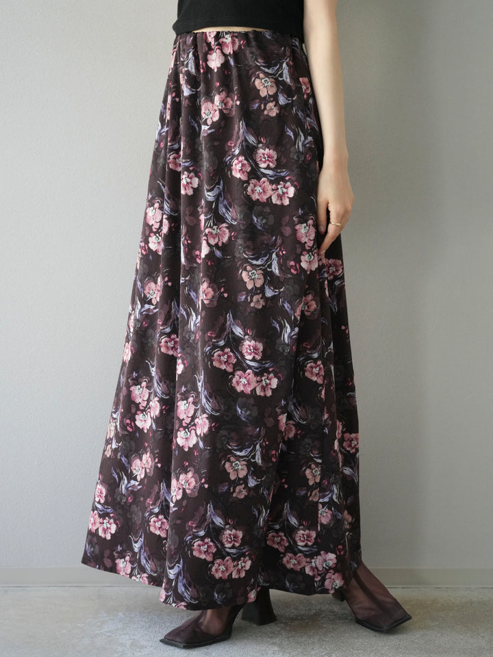 [予約]フラワーナロースカート/ブラウン