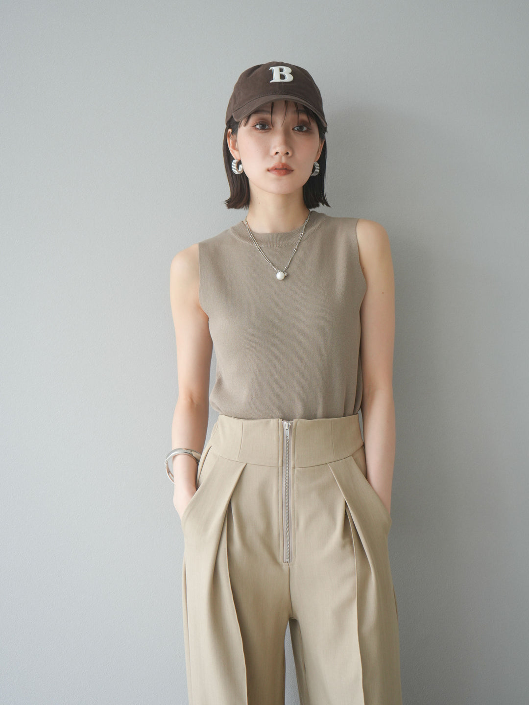 [予約]レーヨンニットタンクトップ/ベージュ