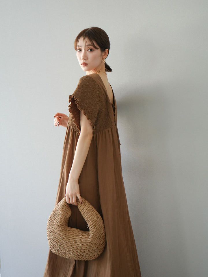 [SET] 褶皺V領連身裙 + 褶皺V領連身裙 (2件套)