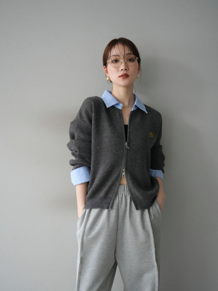 [SET]ストライプシャツレイヤードZIPニットカーディガン+選べるアクセセット(2set)