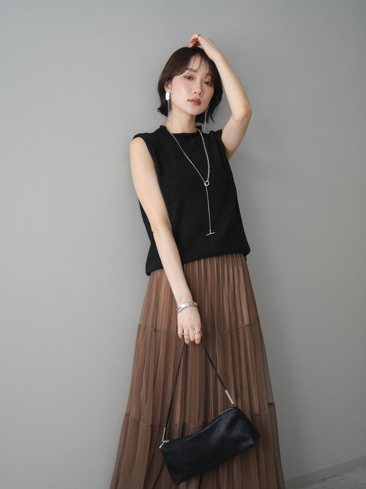 [予約]ノースリーブリネンタッチシアーニットプルオーバー/black