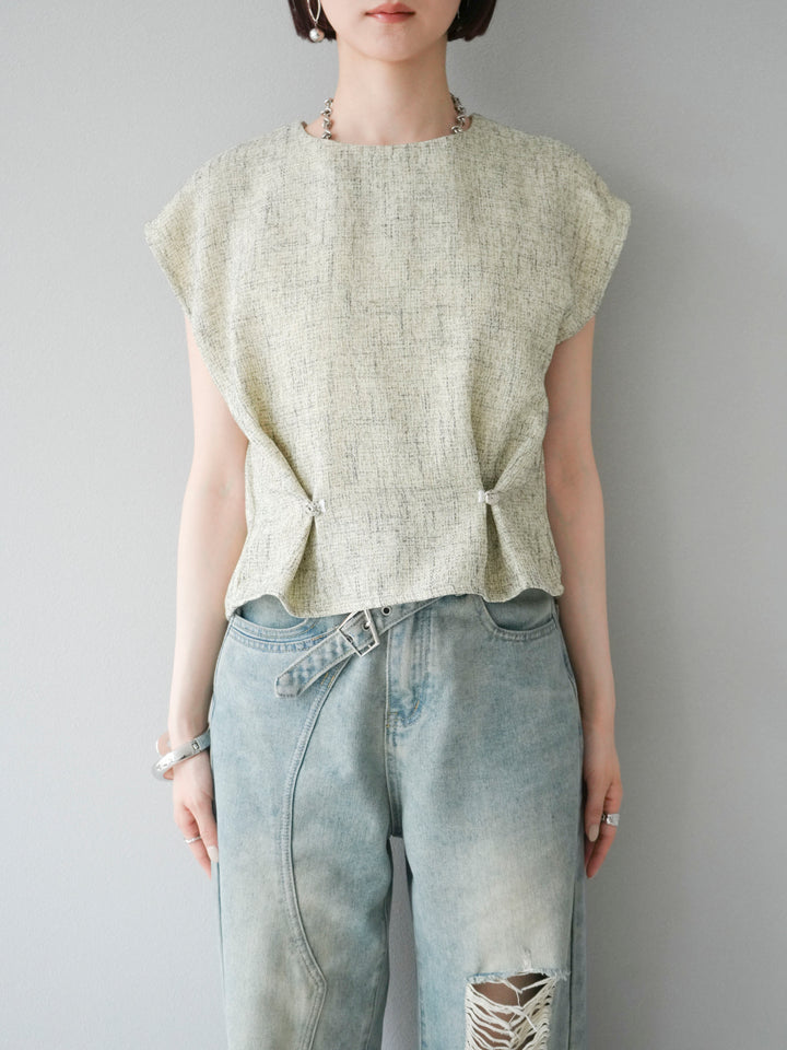 [予約]サマーツイードぺプラムブラウス/ベージュ