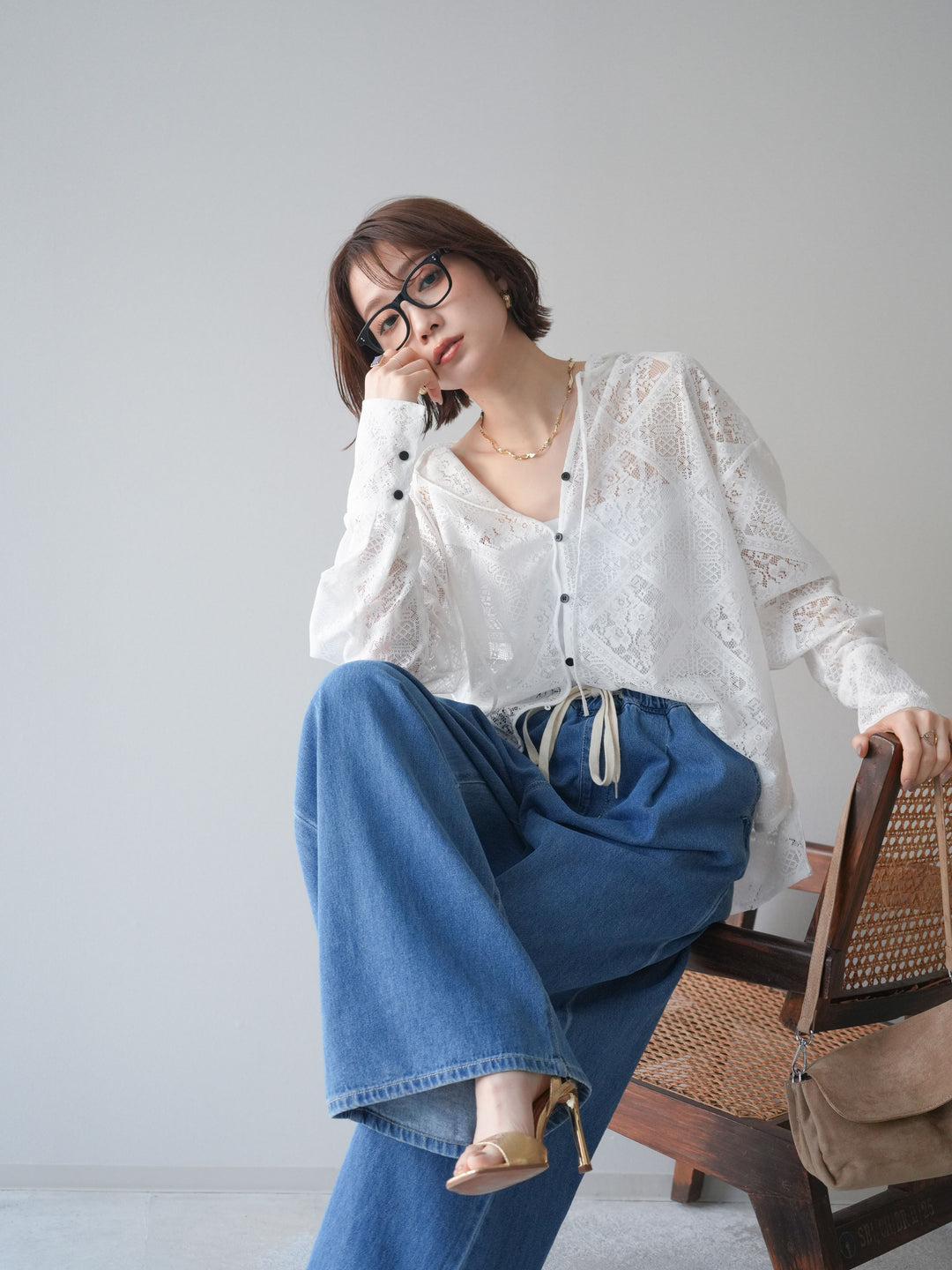 [予約]シアーレースフーディーブラウス/white