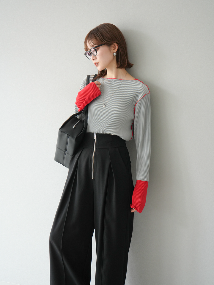 [予約]バイカラープリーツトップス/グレー