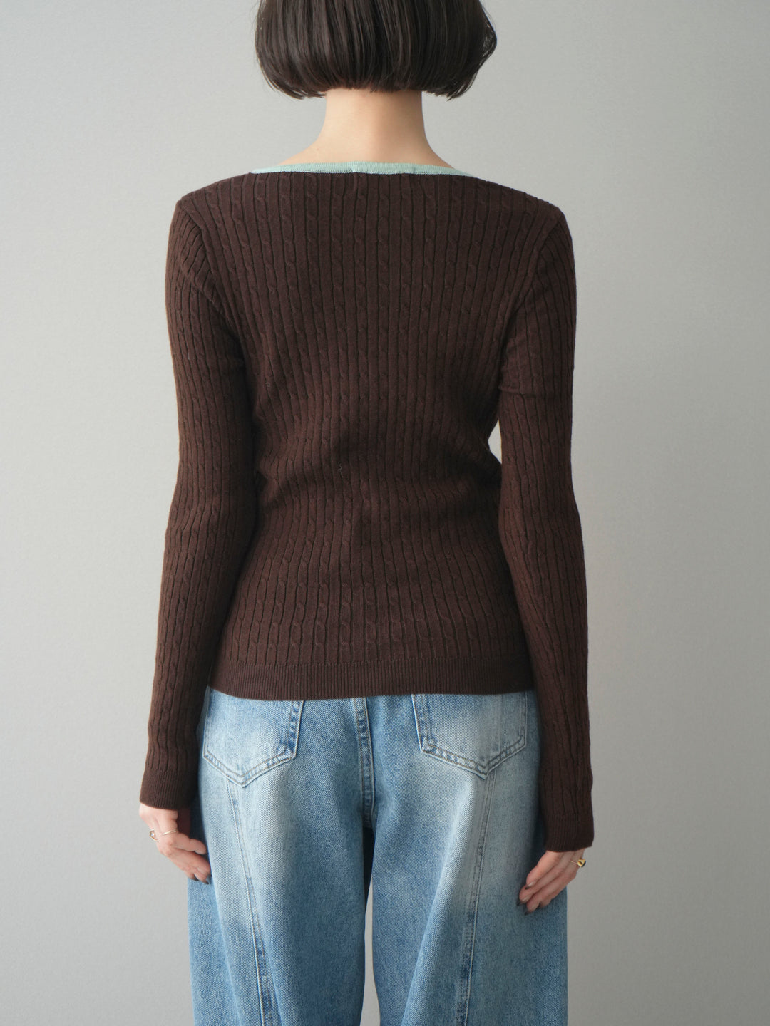 [予約]バイカラーレイヤードニットカーディガン/brown