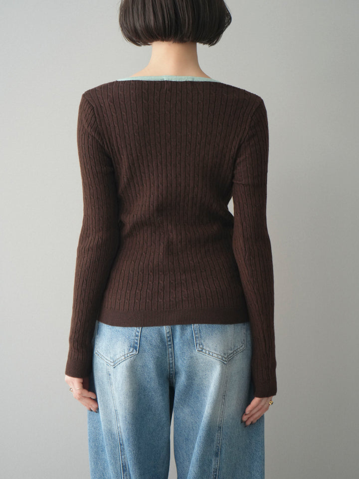 [予約]バイカラーレイヤードニットカーディガン/brown