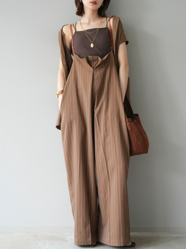 【着回しセット】[SET]ヘリンボーンストライプジレ+シアー切替ベロアトップス+ヘリンボーンストライプサロペット(3set)