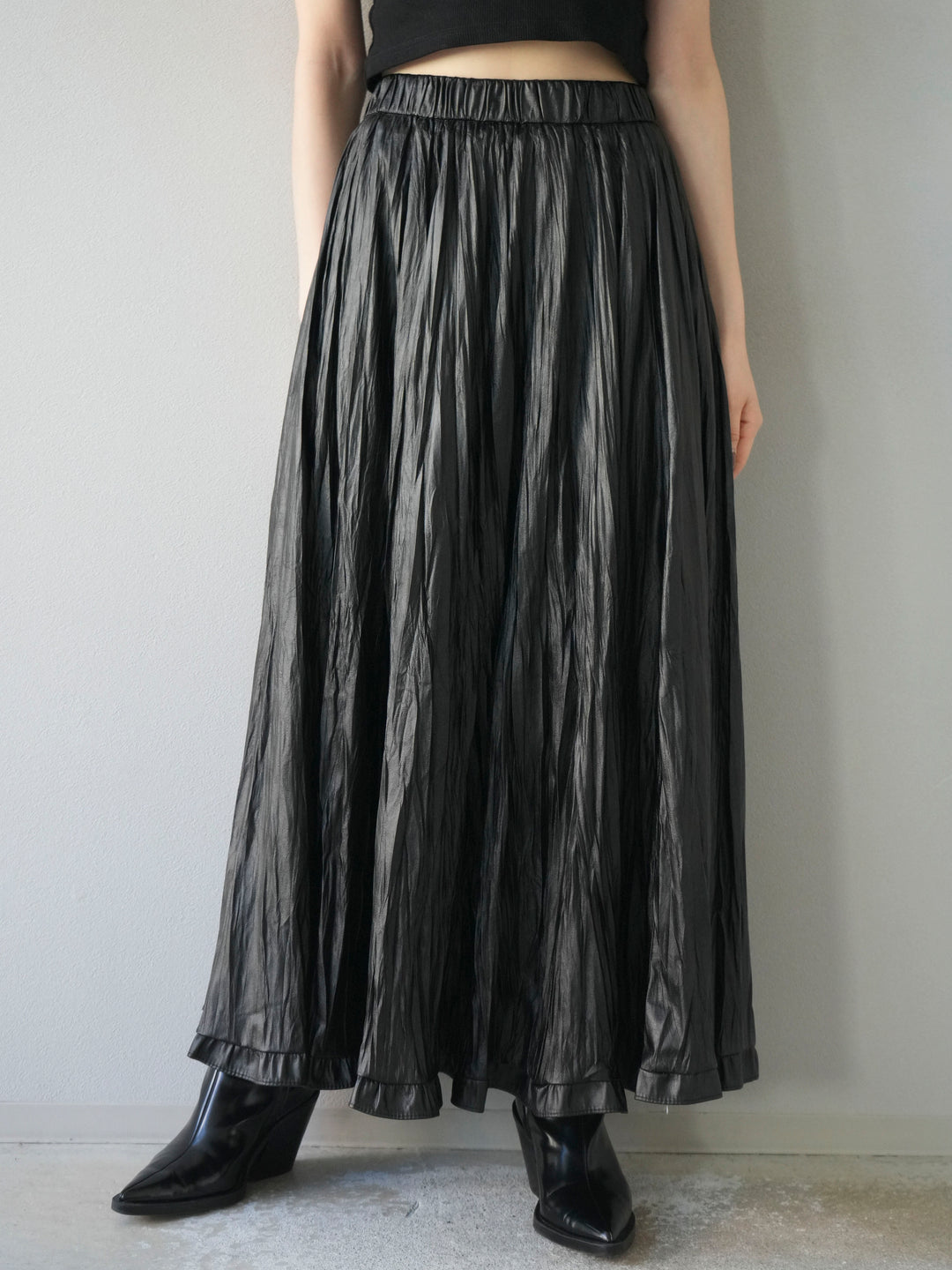 [予約]レザーワッシャーフリルスカート/black