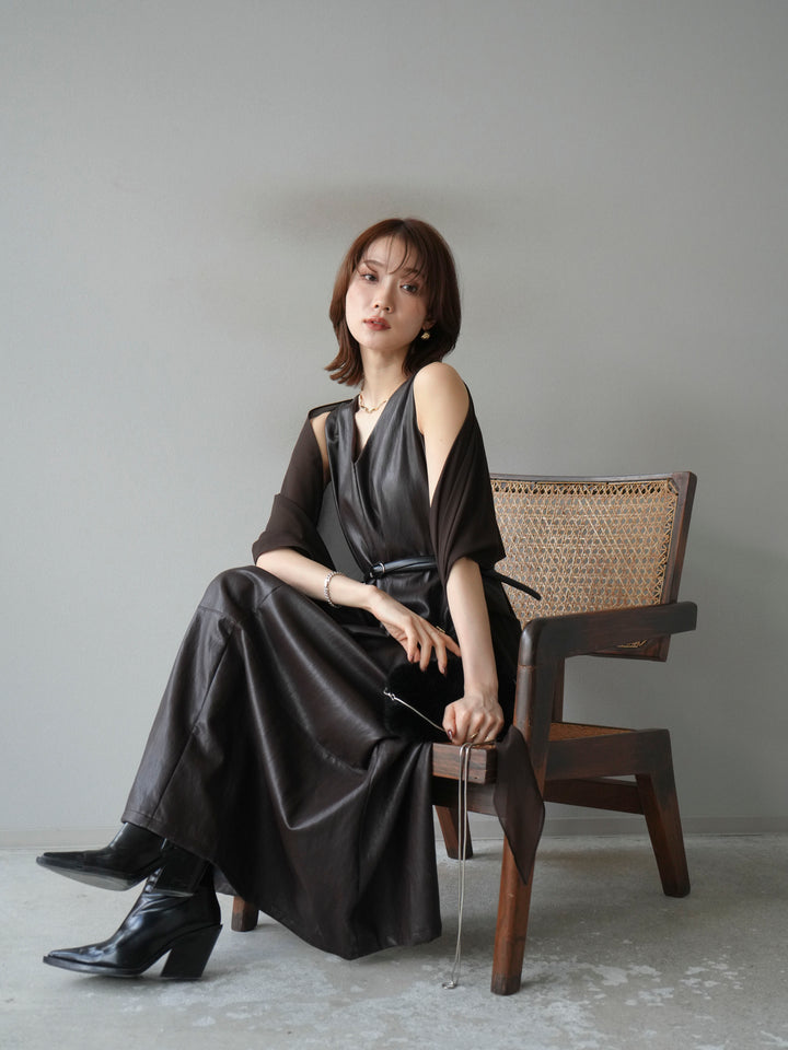 [予約]レザーAラインワンピース/ブラウン