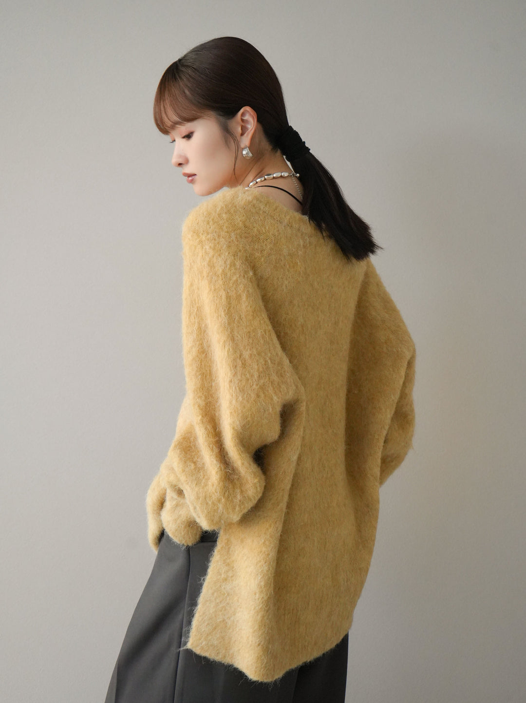 [予約]Vネックオーバーモヘアニットプルオーバー/イエロー