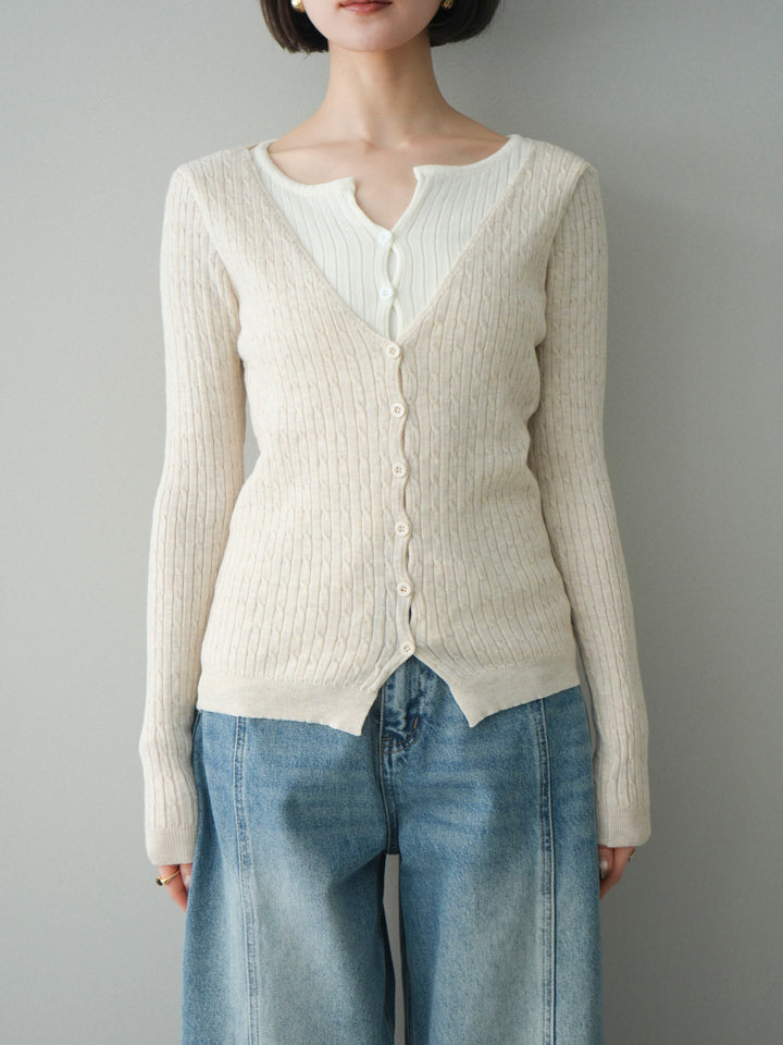 [予約]バイカラーレイヤードニットカーディガン/white