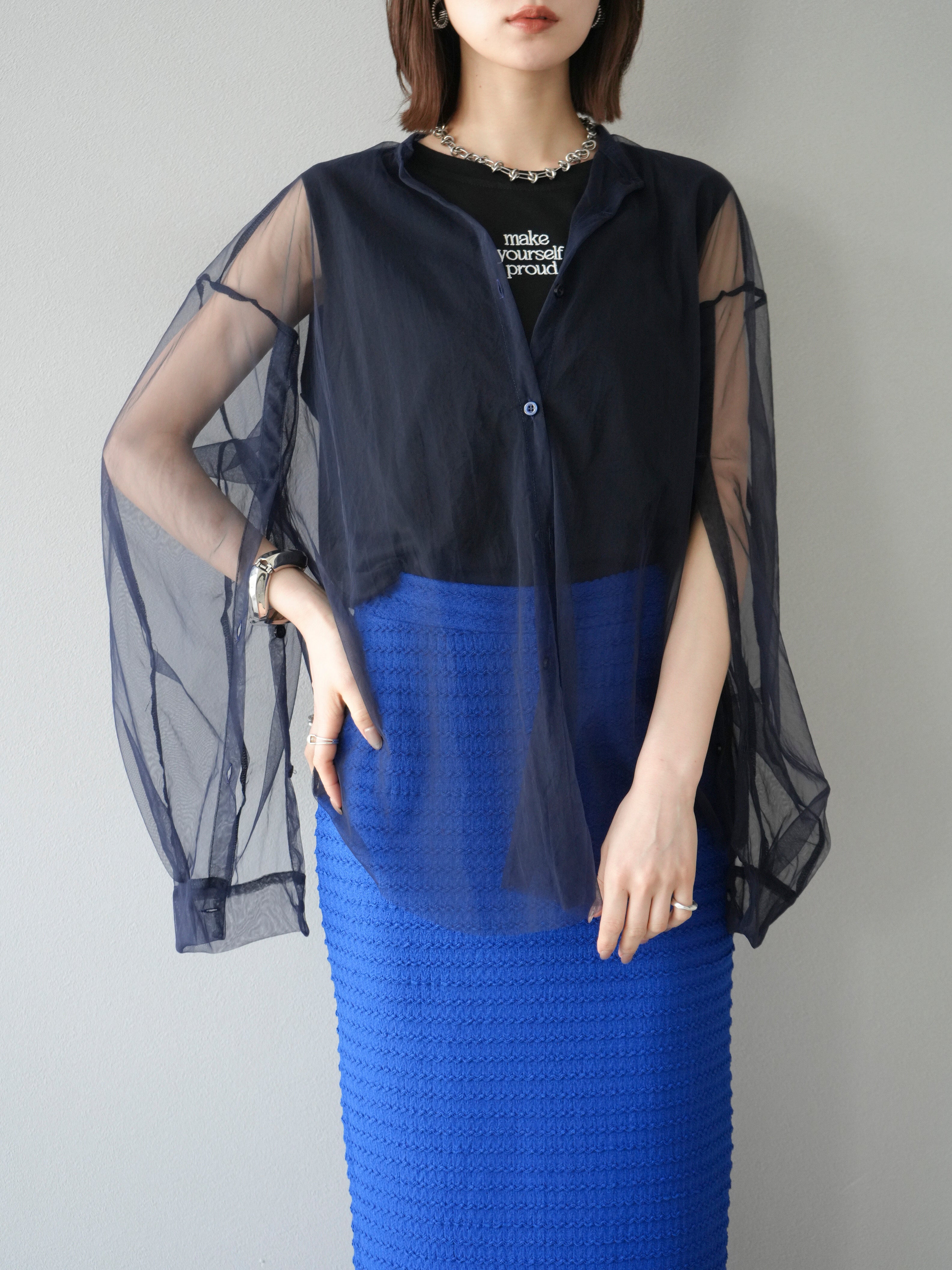 予約]2WAYスリーブチュールシャツ/ネイビー – Lumier