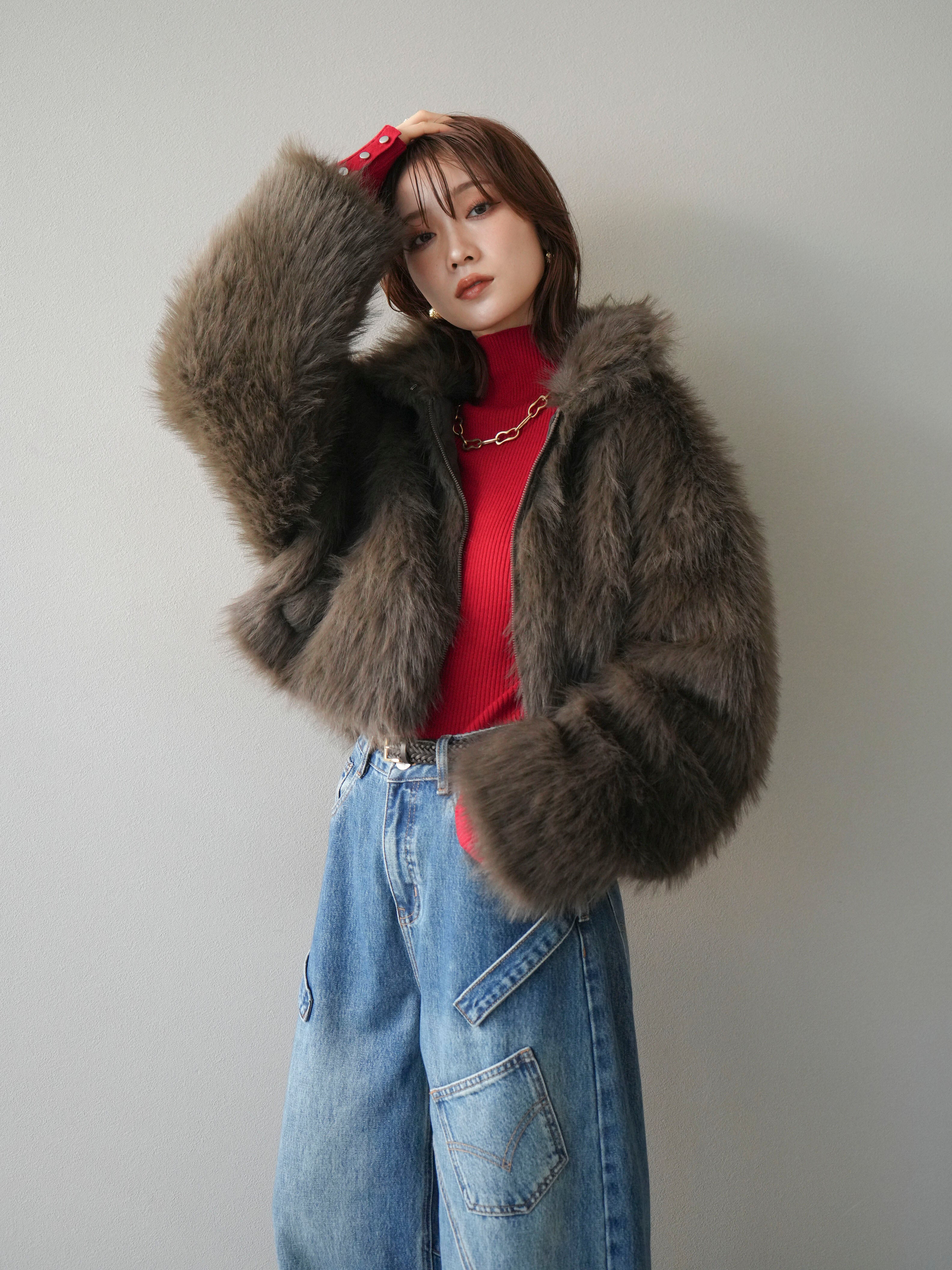 予約]フェイクファーショートZIPジャケット/brown – Lumier