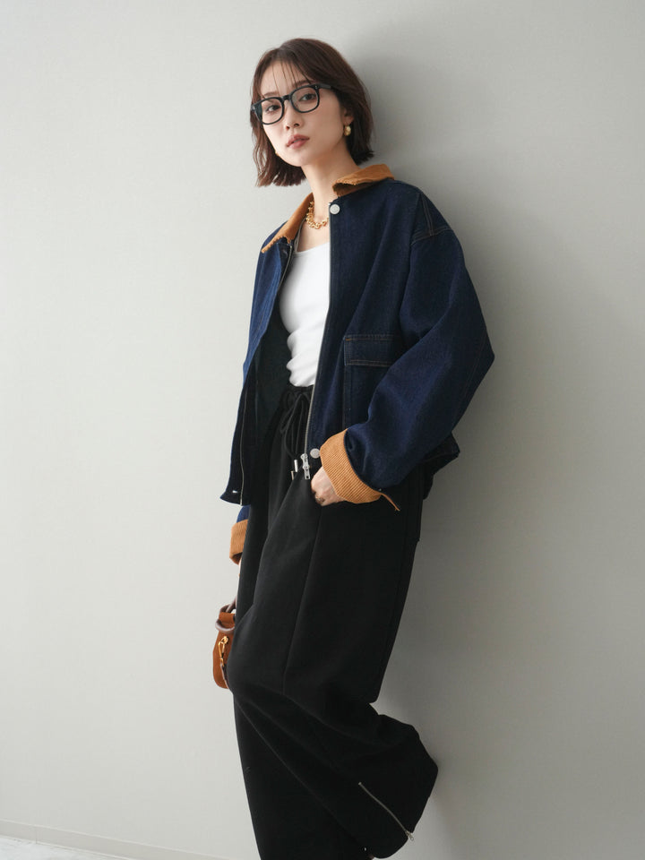 [予約]コーデュロイ×デニムショートカバーオール/indigo