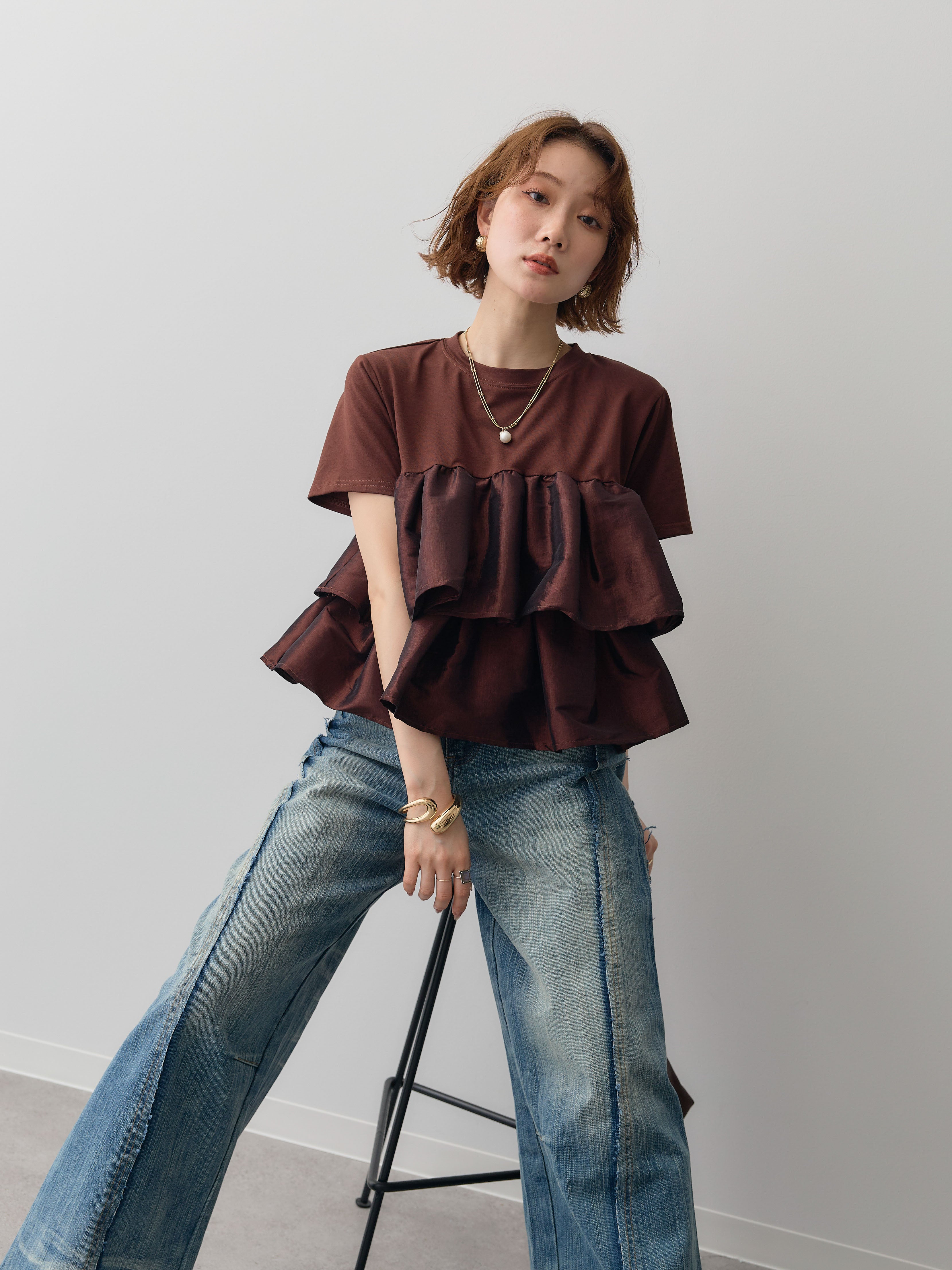 SET]フリルティアードTEE+縦ウォッシュワイドデニムパンツ(2set) – Lumier
