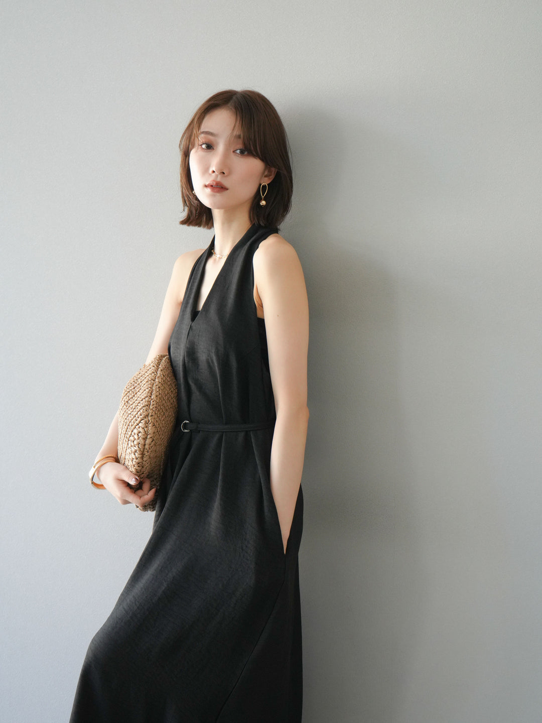 【預購】環形設計不均勻染色洋裝/黑色