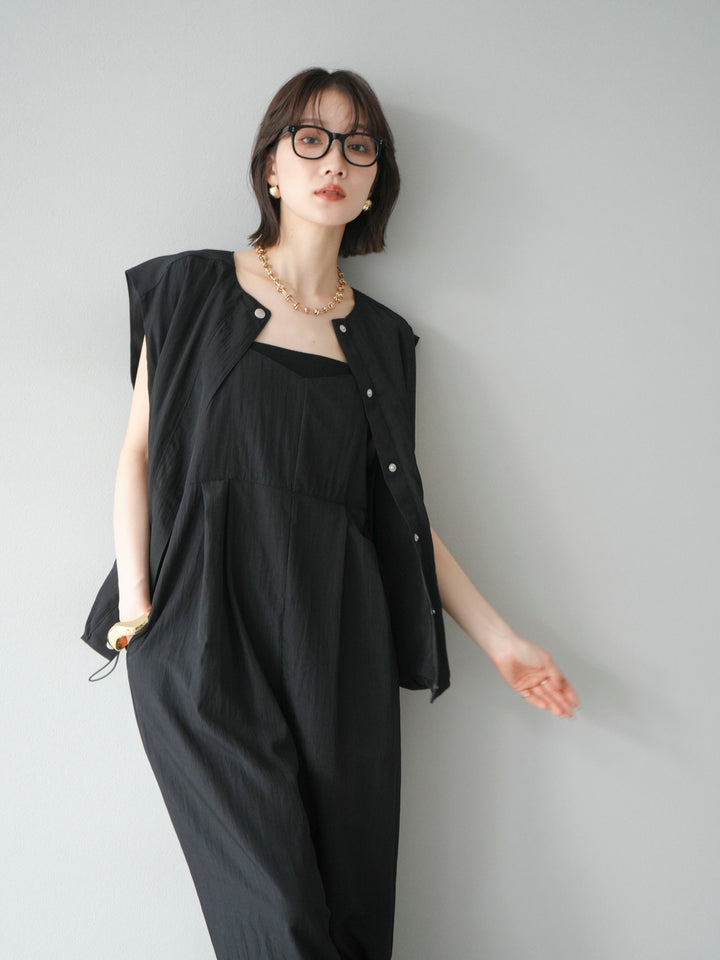 [SET]リネンライクビスチェデザインサロペット+リネンライクドロストバルーンブルゾン(2set)